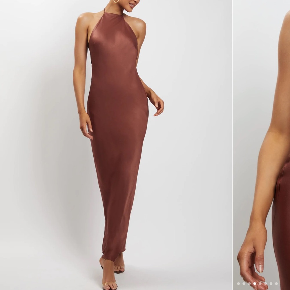 Meshki Halter Neck Low Back Maxi Dress - Chocolate